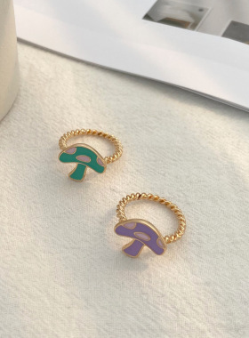 欧美跨境时尚小蘑菇草莓开口戒指