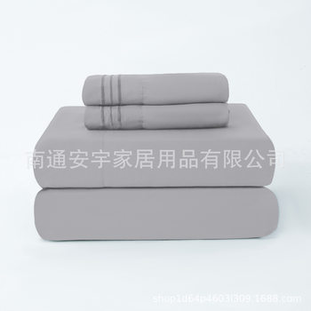 Temu Amazon Cross Border Hot Sale 3/4pcs Pillowcase Three Lines Chemical Fiber Bed Sheet Bed Cover Kit