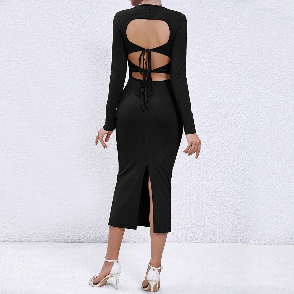 Bodycon Long Dress Sexy Hollow Design Slim Fit Elegant Style Autumn Winter Fashion Wholesale Available