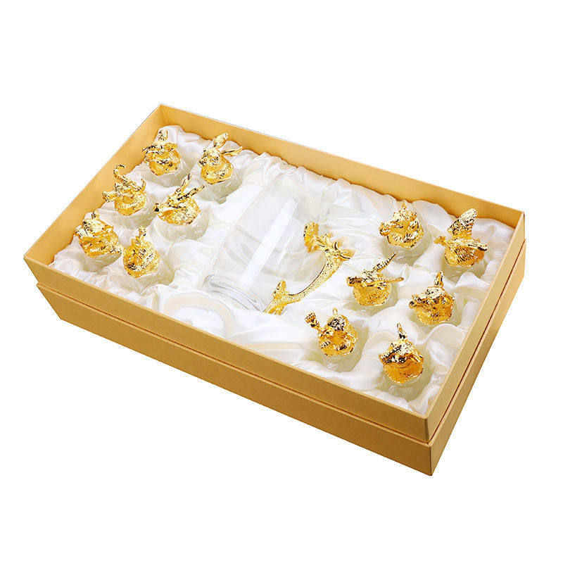 Zodiac Wine Glass Wine Dispencer suit Household Chinese Glass Wine Utensils 12 Small Wine Glasses Bullet One Drink