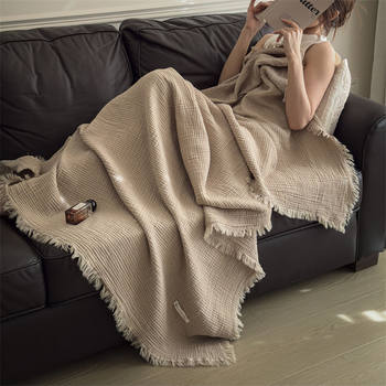 Class A Knitted Tassel Blanket Cotton Six-Layer Gauze Blanket 100 Cotton Shawl Blanket Retro Sofa Nap Cover Blanket