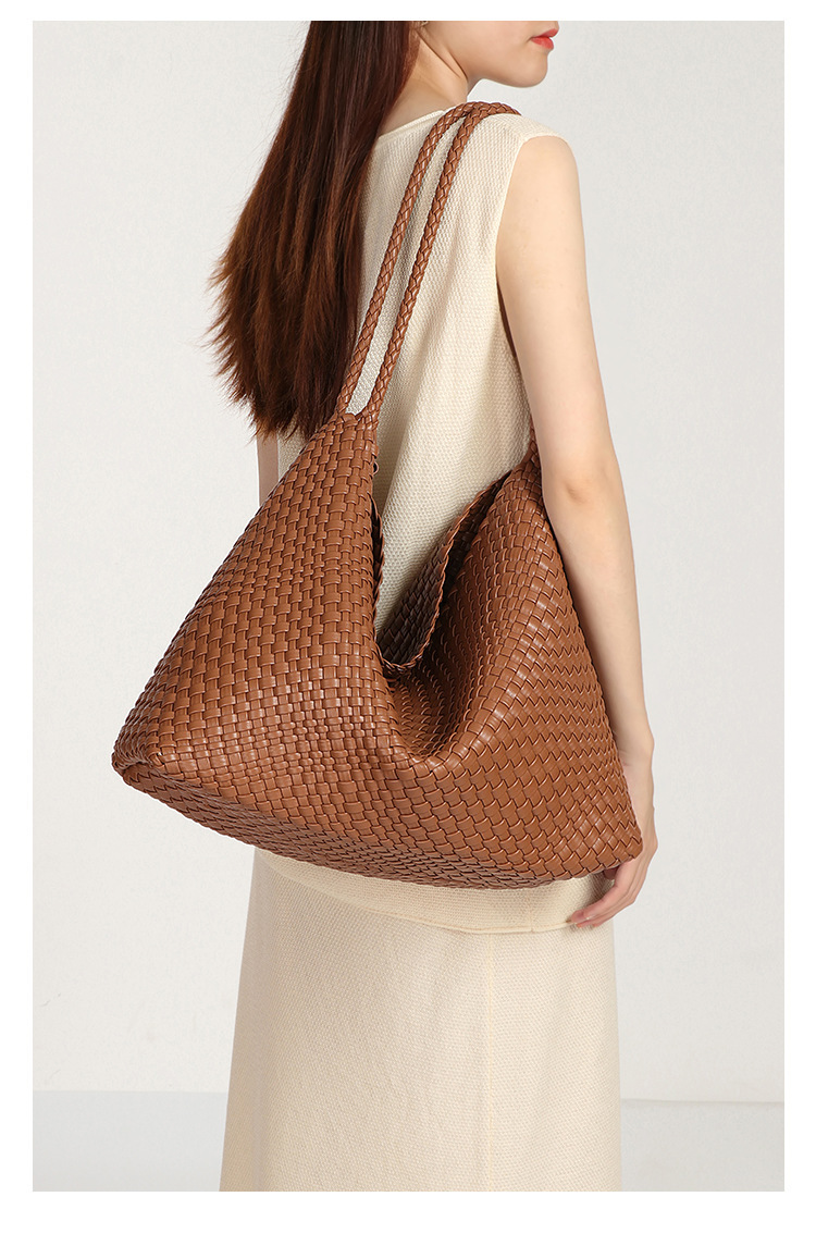Túi tote nữ cỡ lớn dáng ngang đan phối, đựng nhiều đồ đi làm — B2646 # Màu be, B2646 # màu đen, B2646 # màu nâu, B2646 # Màu trắng ngà