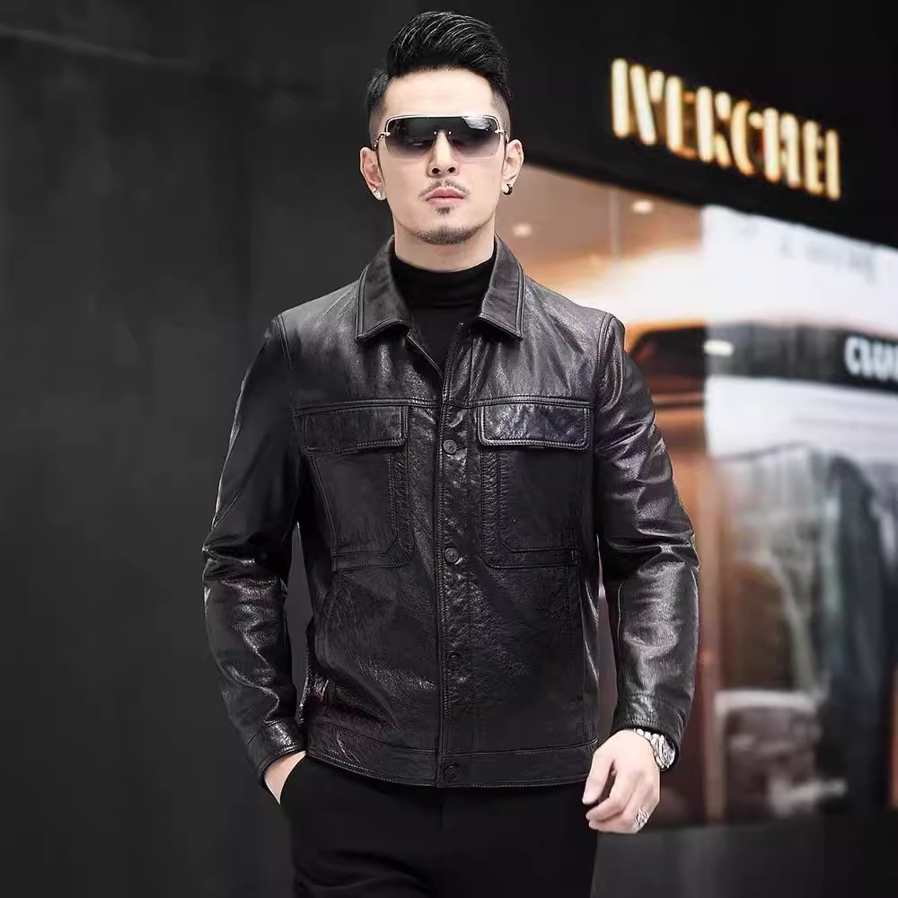Áo Da Nam Chất Liệu Da Bò Dáng Ôm Kín Cổ