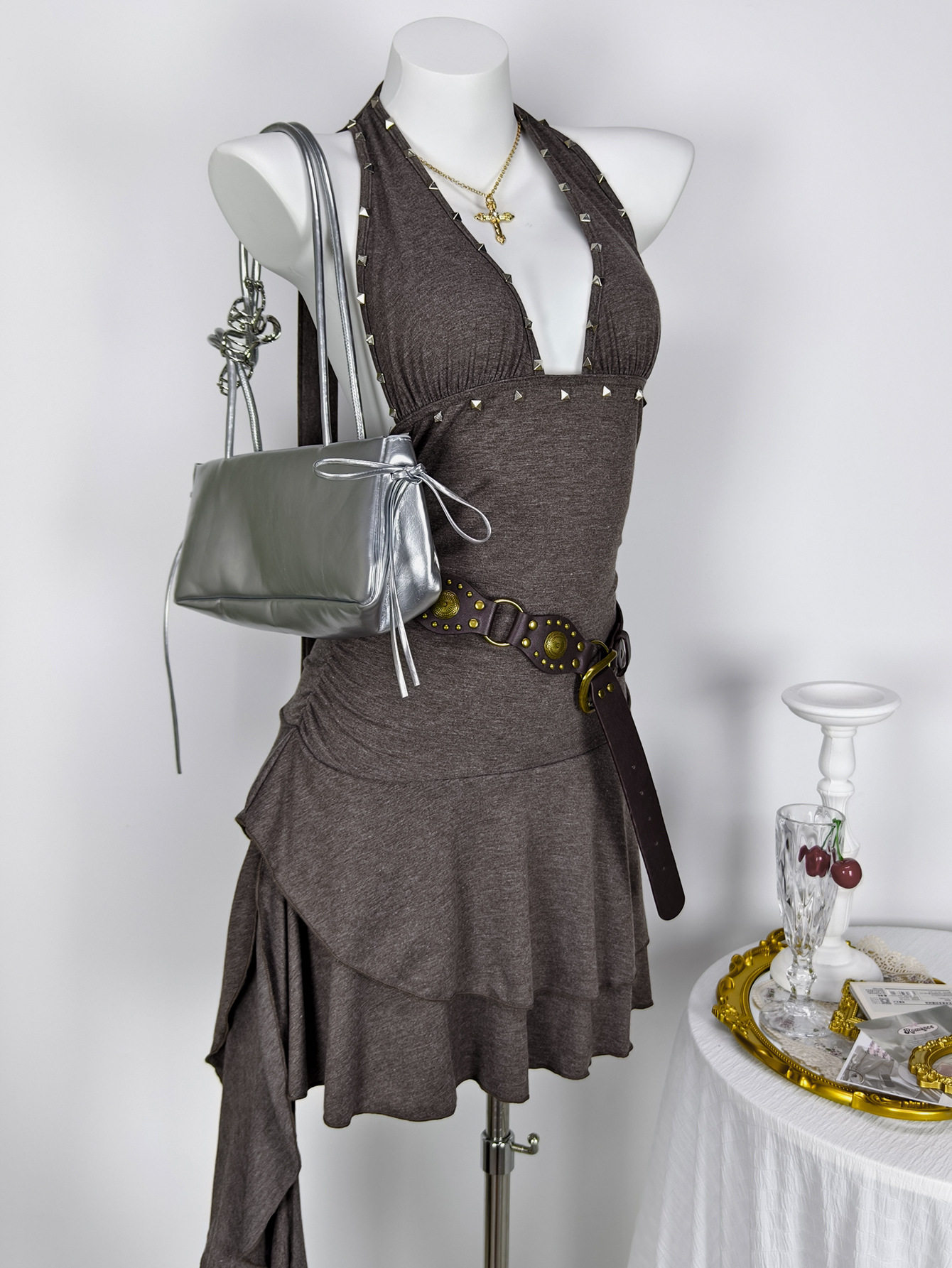 Summer Sleeveless Halter Dress Beaded Detail Sexy Style Perfect for Parties and Events Ready to Ship