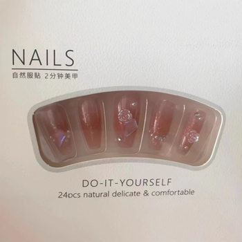 2024 Autumn and Winter New Nail Armor Long Broken Flash Gradient Camellia Fake Nail Patch Finished Students