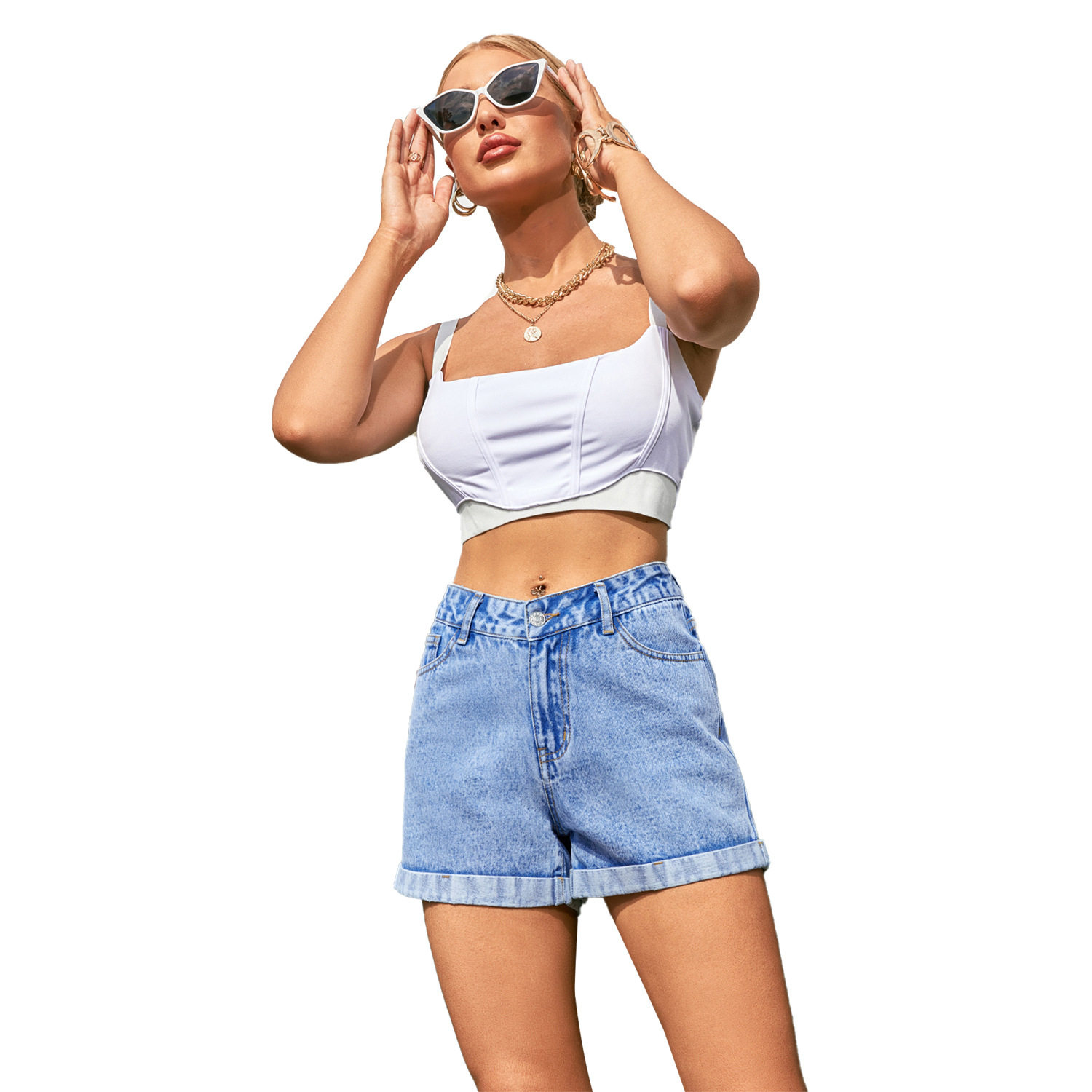 High Waisted Wide Leg Denim Shorts Casual Style Loose Fit Trendy Design Summer Wear for Women Wholesale Available