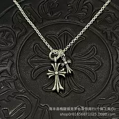 Trendy Brand S925 Sterling Silver Necklace Cross-Border European and American Unisex Jewelry Without Diamonds Large and Small Double Cross Necklace