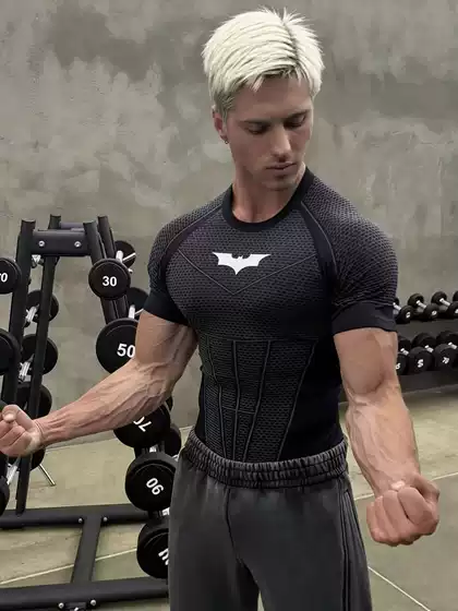 Youngla Batman New Men's Tight-Fitting T-Shirt Jogger Sports Running Training Quick-Drying Short-Sleeved Cross-Border Exclusive Supply