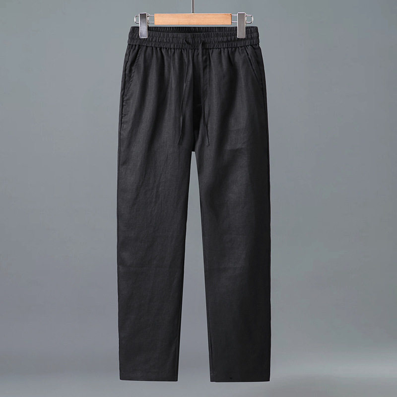 套装亚麻长袖衬衫男中国风休闲纯麻口袋宽松开衫长裤麻料外穿