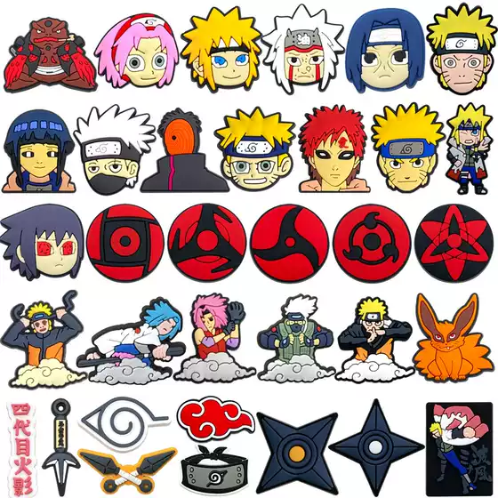 Set of Naruto Anime Croc Shoes Accessories Shoe Flowers DIY Shoe Accessories Pvc Soft Rubber Shoe Buckle Croc Decorative Buckle