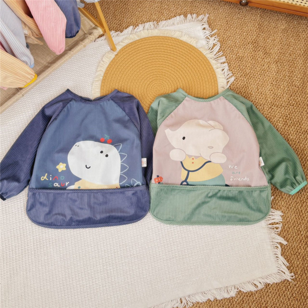 鲁冰花新款灯芯绒防水罩衣长袖卡通吃饭衣幼儿园围兜儿童套褂条绒,淘宝优惠券,粉丝福利购,淘宝优惠卷