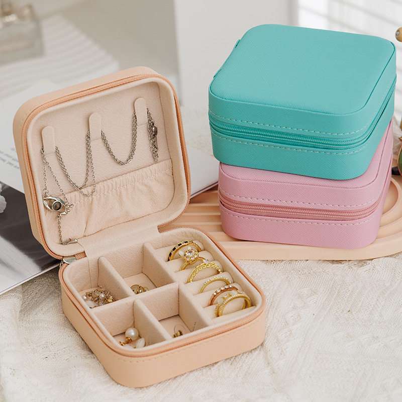 Convenient Jewelry Storage Box Travel Earrings Necklace Jewelry Box Small Ring Packaging Zipper Flip Jewelry Box