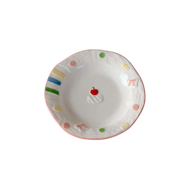 Creative Underglaze Color Household 6 Inch Plate Ins Style Advanced Sense Sweet Plate Cake Plate Cute Ceramic Bone Plate