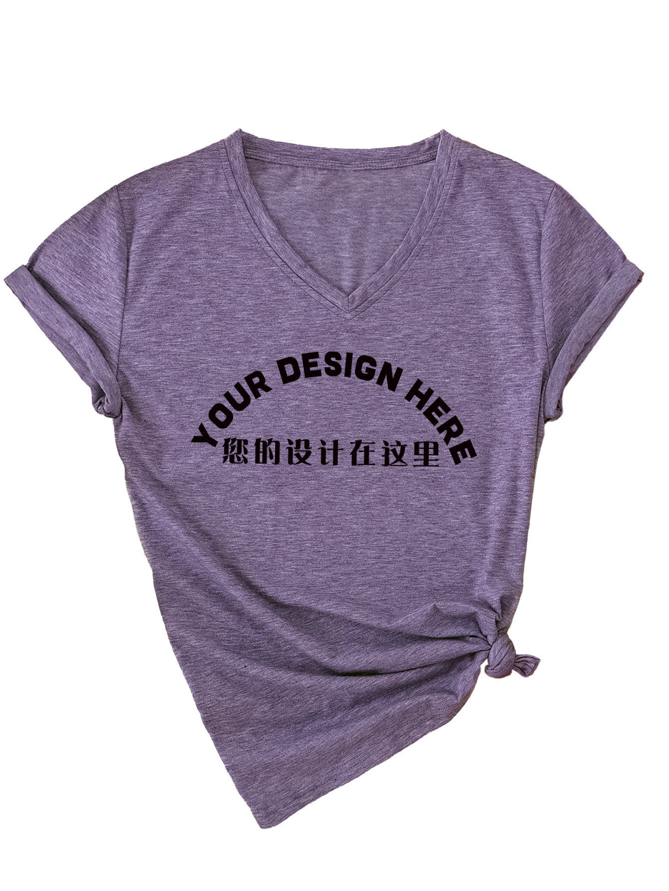 外贸一件制定DIY图案印花外贸欧美现货时尚批量批发女士V领短袖衫