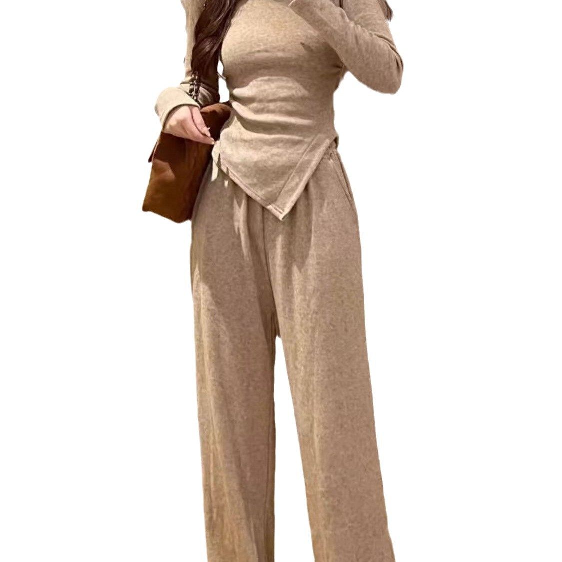 Slim-fit Top High Collar Fashion Irregular suit 2025 New All-match Elegant Spring and Autumn Straight Casual Two-piece Set
