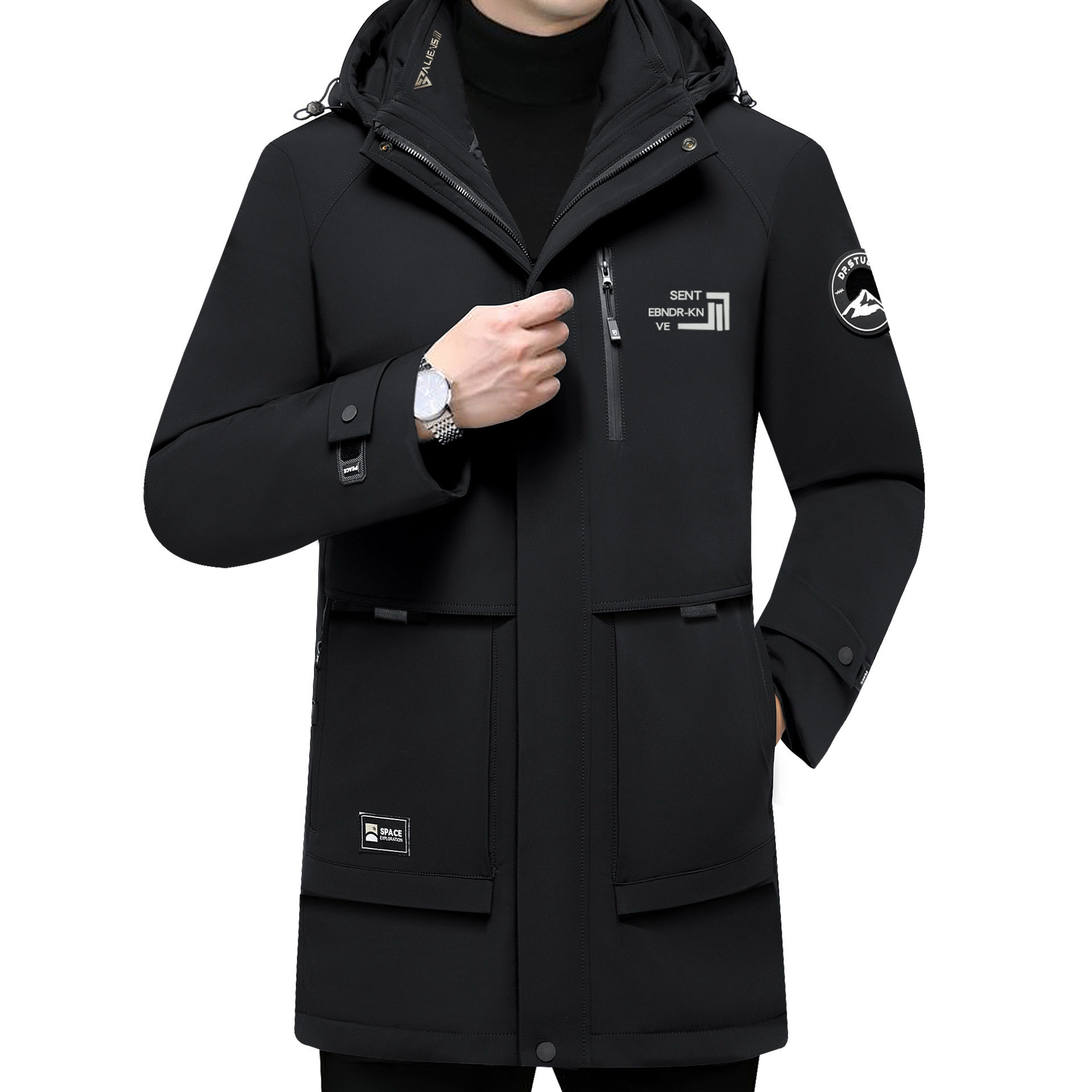 Pierre Cardin Goose Down Hooded Winter Youth Men's Mid-length Thickened Warm Men's Coat Top Goose Down Suit