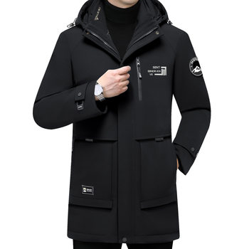 Pierre Cardin Goose Down Hooded Winter Youth Men's Mid-length Thickened Warm Men's Coat Top Goose Down Suit