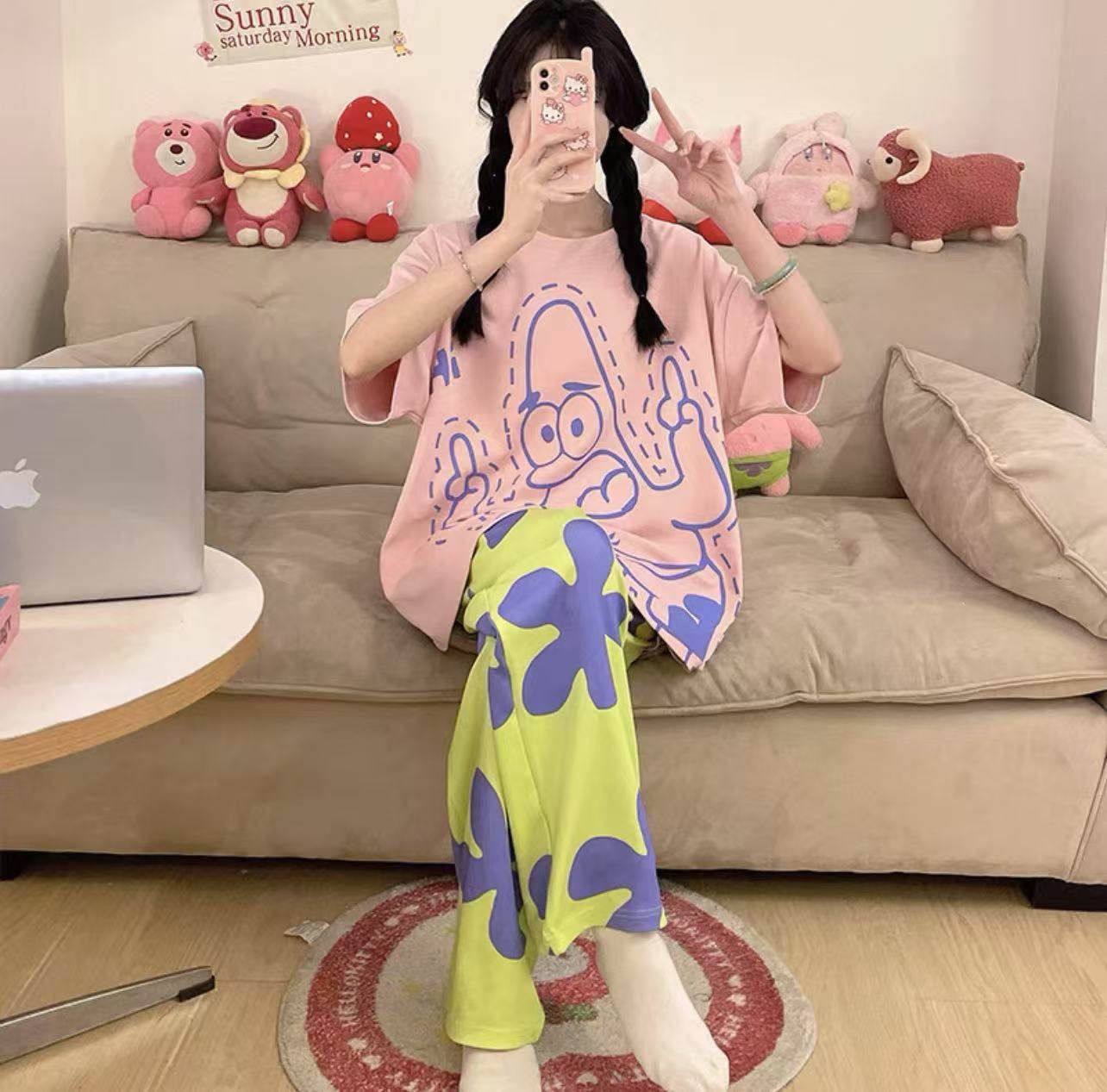 睡衣女短袖长裤夏季卡通可爱2025新款卡通春夏天家居服套装可外穿