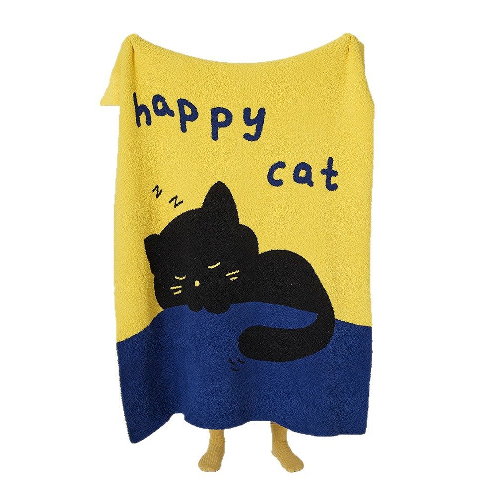 New Illustration Cartoon Sleeping Cat Half Velvet Blanket Home Leisure Blanket Office Lunch Blanket Contrasting Color Blanket