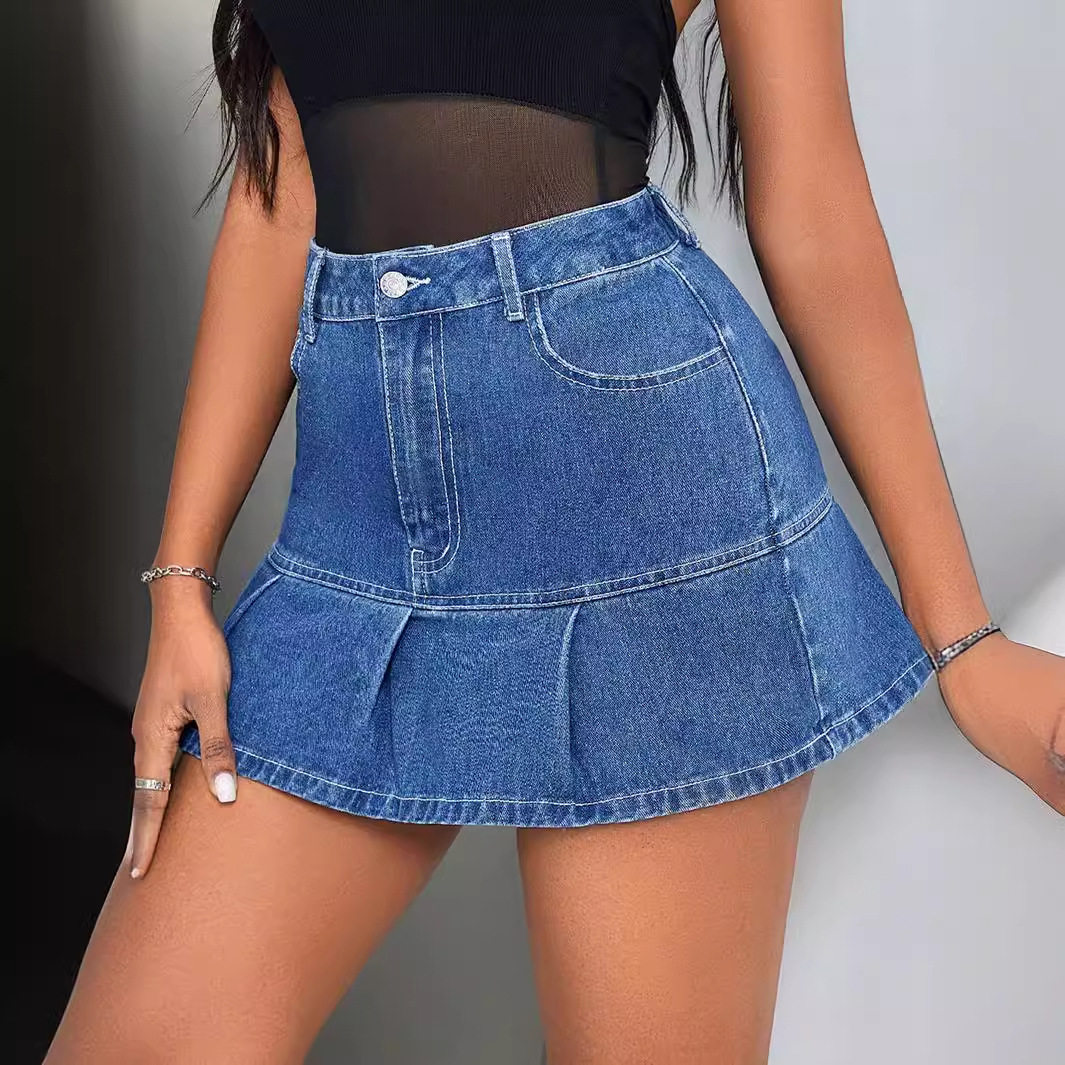 Denim Mini Skirt Elegant Casual Style High Waist Comfortable Fit Perfect for Work or Everyday Wear Wholesale