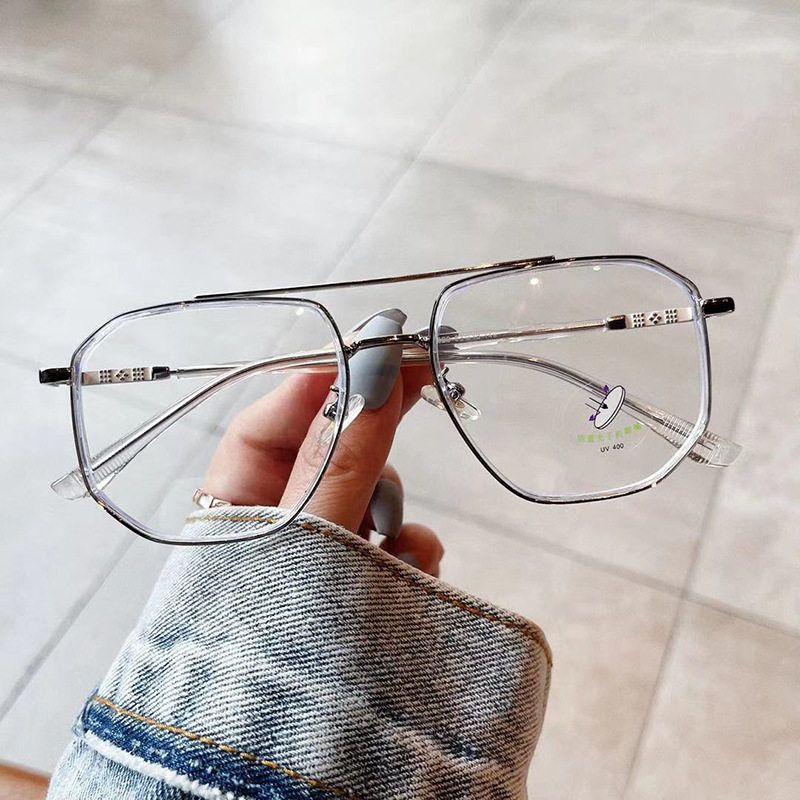 New TR Large Frame Anti-blue Glasses Korean Style Distinctive Double Nose Bridge Myopia Glasses Frame Retro Plain Plain Glasses