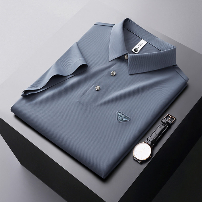 无痕压胶短袖polo衫男商务休闲夏季薄款免烫弹力男士t恤高级感