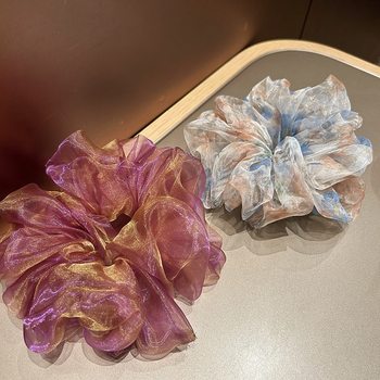 New South Korea Style Large Size Mesh Vignette Floral Large Intestine Hair Ring Elegant and Elegant Low-horsetail Ball Head Hair Accessories