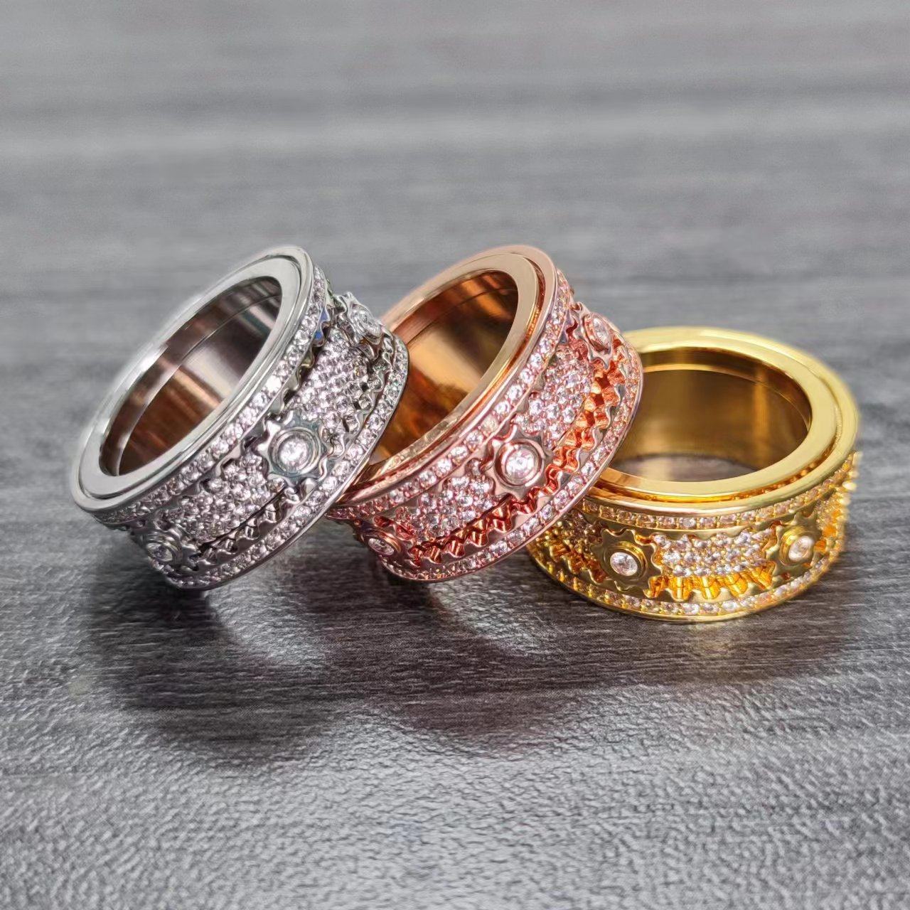 metal round hot style starry sky rotatable gear ring rotatin...