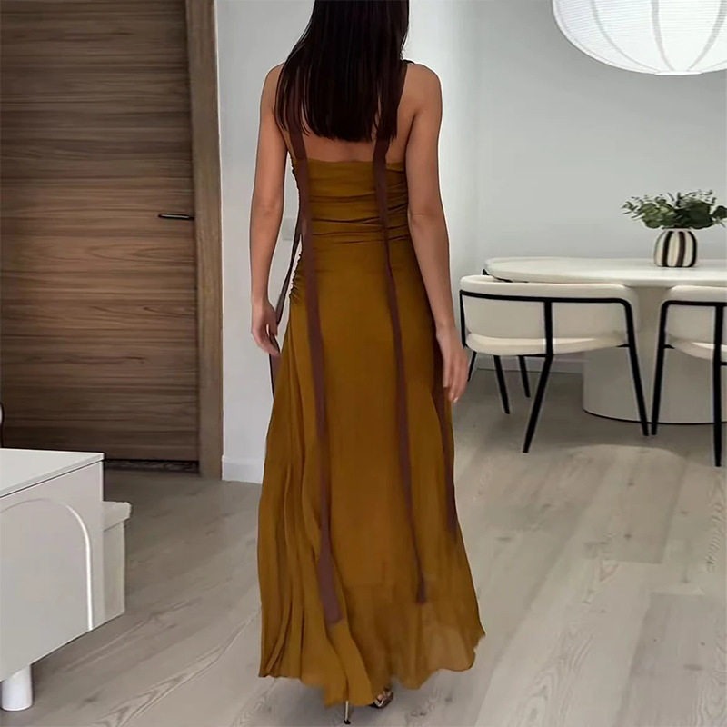 Sleeveless Ruffled Maxi Dress French Style Slim Fit Summer Fashion Perfect for Casual Outings Wholesale Available