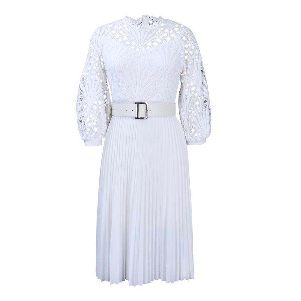 Plus Size Womens Lace Panel Pleated Hollow Out Dress Elegant Design Summer Style African Fashion Wholesale Available