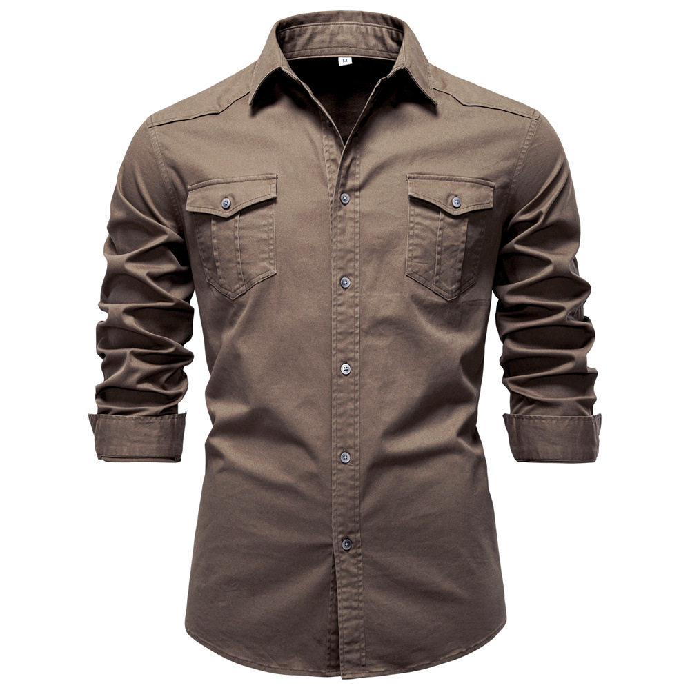 Men's New European Size Denim Shirt Men's Casual Pure Color Men's Denim Long-Sleeved Shirt