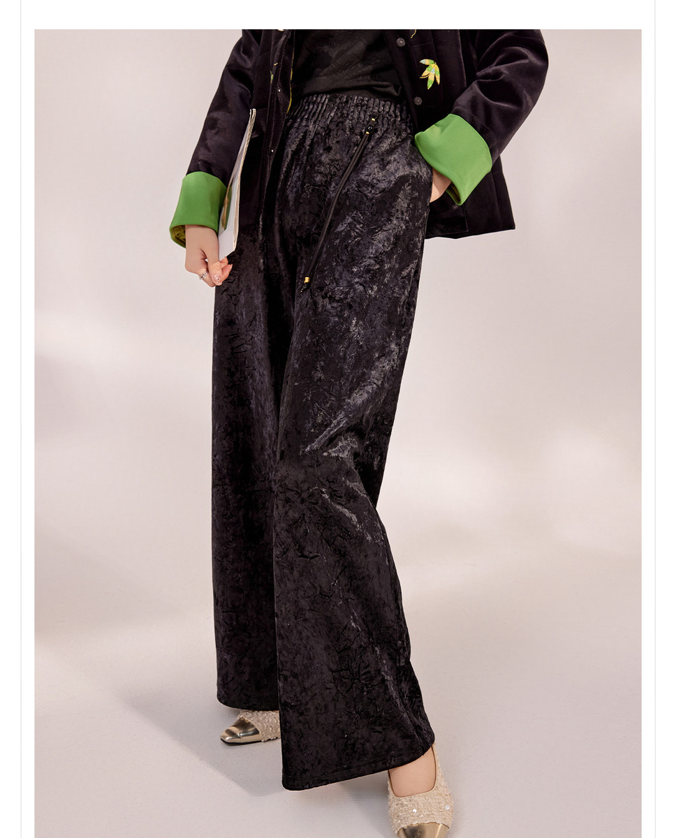Quần dài nữ cạp cao ống rộng nhung tăm dáng suông thoải mái — Jade Black (Giao hàng ngay hôm nay), Jade Black (Giao hàng trong 7 ngày), Màu mơ sữa (cấp ngay trong ngày), Màu mơ sữa (giao hàng trong 7 ngày)