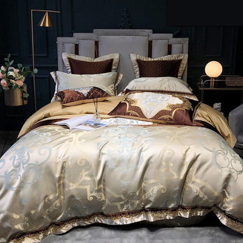 Champagne Satin Jacquard Four-piece Set European-style Bedding Quilt Cover Luxury Model Room Bed Cover Multi-piece Set