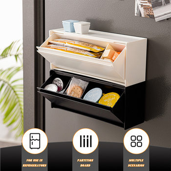 Japanese-Style Flip-Top Storage Box for Kitchen Refrigerator, Magnetic Punch-Free Small Item Organizer, Bathroom Sanitary Pad Storage