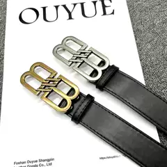2024 New Paris B Belt Wide Letter Pair Edition Temperament Waist Seal Double B Buckle Men's and Women's Leather Belt Trendy