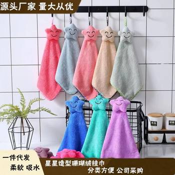 Cartoon hanging thick absorbent towel coral fleece small hanging towel kitchen bathroom dishcloth children's towel wholesale