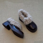 Sheepskin Version ~ Small Thick-Soled British Genuine Leather Cotton Shoes for Women, Simple Velvet Warm Wide-Footed Furry Shoes