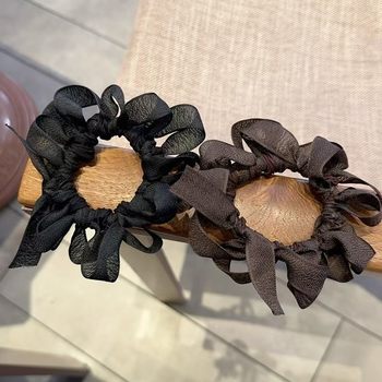 French New Style Bow Small Intestinal Hair Ring Retro Hair Rope Stylish Girl's Ponytail Ball Hair Rope Leather Cover