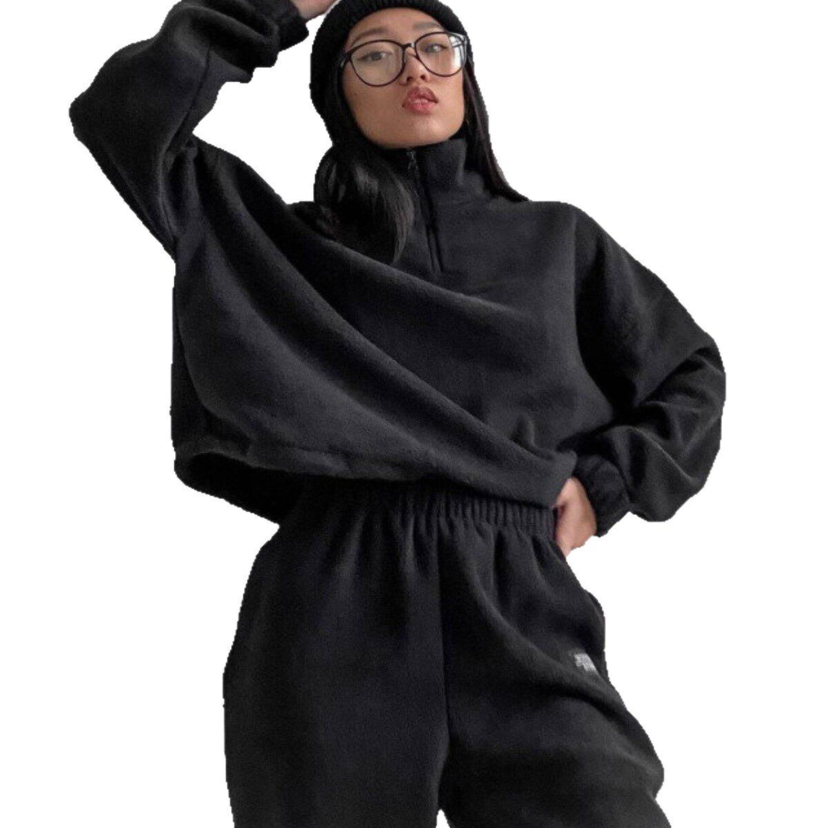 New European and American Style Amazon Fashion Casual Long-Sleeved Loose Zipper Stand-Up Collar Sweatshirt Fashionable Autumn and Winter Women's Suit