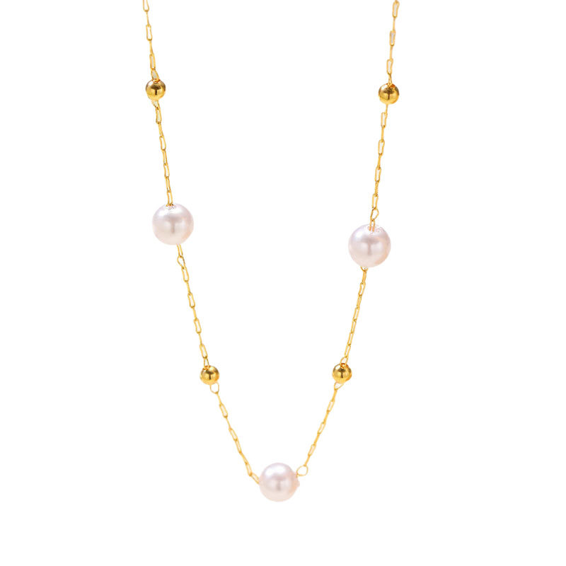 European and American Cross-Border Hot-Selling Imitation Pearl Necklace for Women, Simple Fashion, Cool Style, Metal Ball Necklace Accessories for Women, Summer