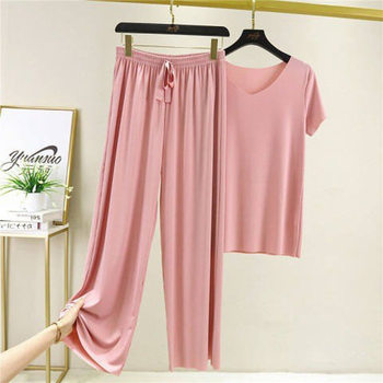 Summer Korean-style Thin Short-sleeved Soft Suit Women's Ice Silk Casual Two-piece Suit Short-sleeved T-shirt Cool Trousers