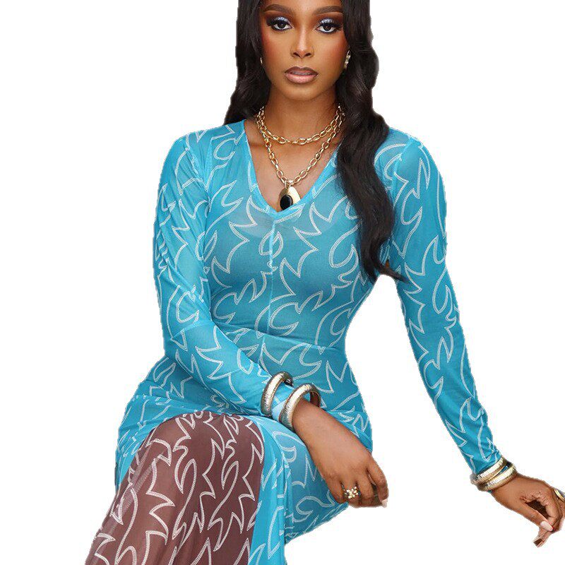 Color Block Bodycon Dress V Neck Long Sleeve Slim Fit Casual Streetwear for Travel Wholesale Available