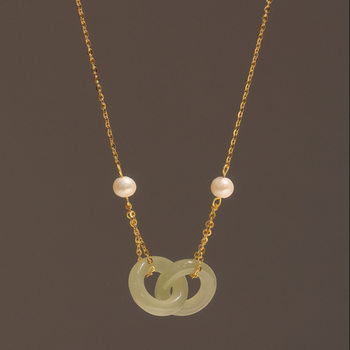 Ring-linked Hetian Jade Necklace Female Niche Design Sense Double-ring Ping An Buckle Lock Bone Chain Jade Pendant