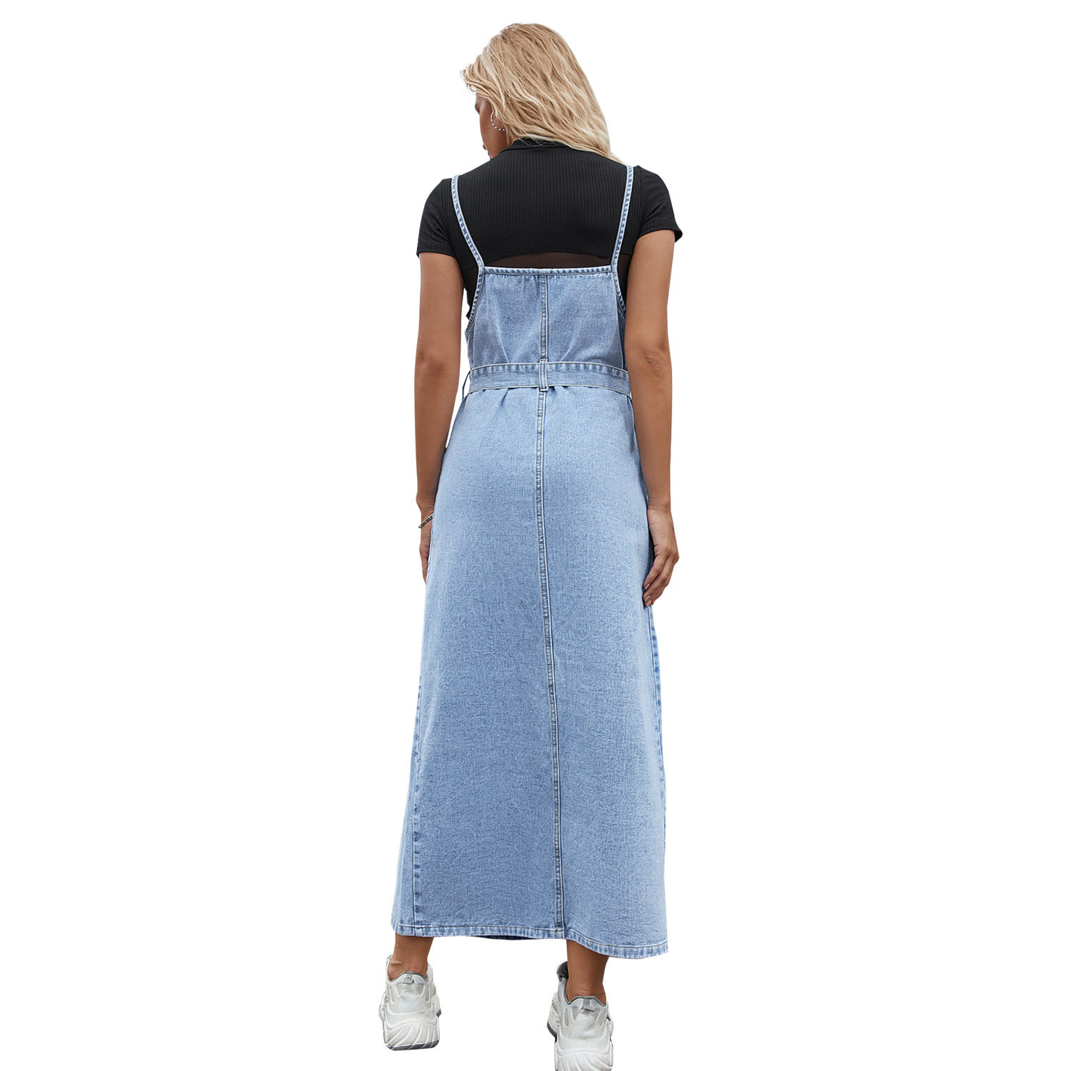Womens Denim Midi Dress Fashionable Waist Defined Design Sleeveless Autumn Winter Style Wholesale Available