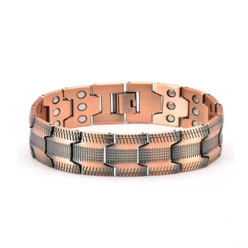 Amazon's Best-Selling European and American Cross-Border Twill Ancient Red Copper Men's Bracelet Three-Row Magnet Bracelet Wholesale