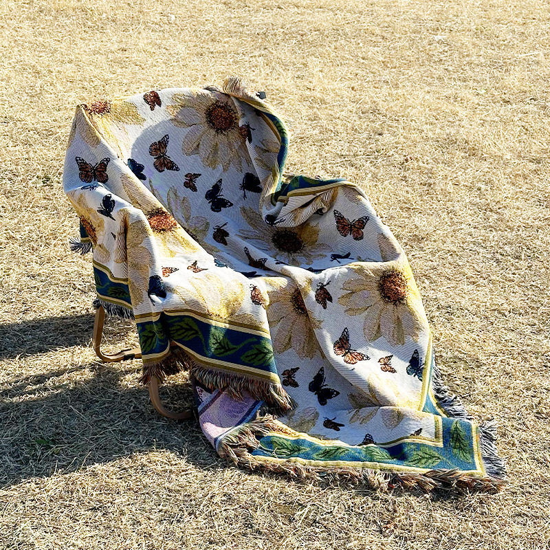 Australian Flower Camping Style Sofa Multifunctional Throw Blanket Flower Four-Season Universal Office Nap Home Decoration Thread Blanket