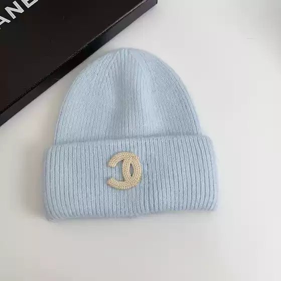Grandma Xiang Angora Rabbit Hair Double C Knitted Hat Women Autumn and Winter New Japanese Fashion All-match Warm Knitted Hat