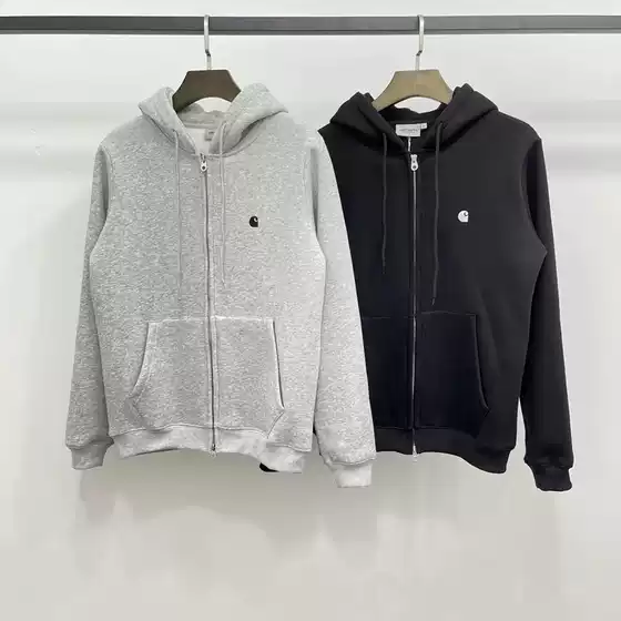 Cross-Border Foreign Trade Kaha t Small Logo Embroidered Zipper Cardigan Sweatshirt Trendy Brand Unisex Loose Fleece Hooded Jacket