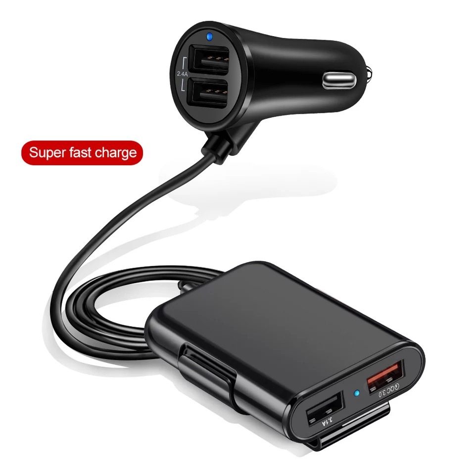 40W 8A Qc3.0 Front and Rear Seat Car Charger Fast Charging One to Four 4Usb with Cable Multi-Port Flash Charging Car Charger