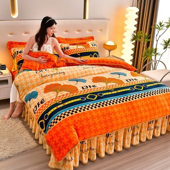 New Thickened Milk Velvet Four-Piece Set Winter Coral Velvet Bed Sheetss and Quilt Cover Flannel Dormitory Three-Piece Set Wholesale